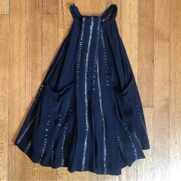 Free People Black Shimmer and Shine  Beaded Racerback Tank Top Blouse - Picture 6 of 7